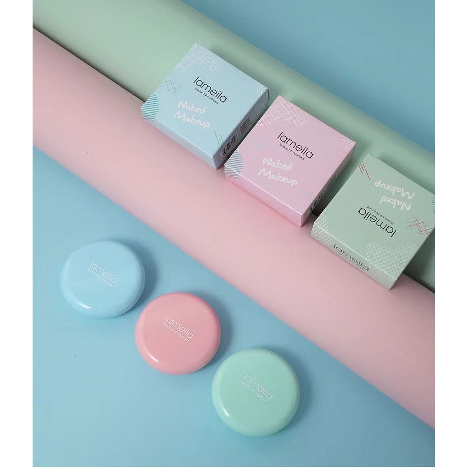 LAMEILA Naked Make Up Powder 3 Colors Pink Biru Hijau / Lameila Macaron Bedak Padat