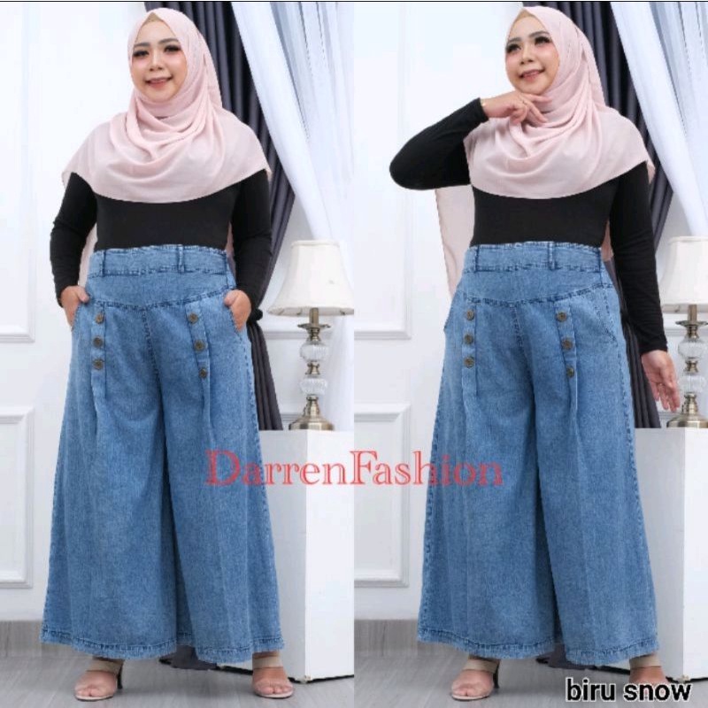 Celana Panjang Kulot Payung Kancing Jumbo Big Size Premium . Celana Panjang Kulot Jeans Denim Jumbo