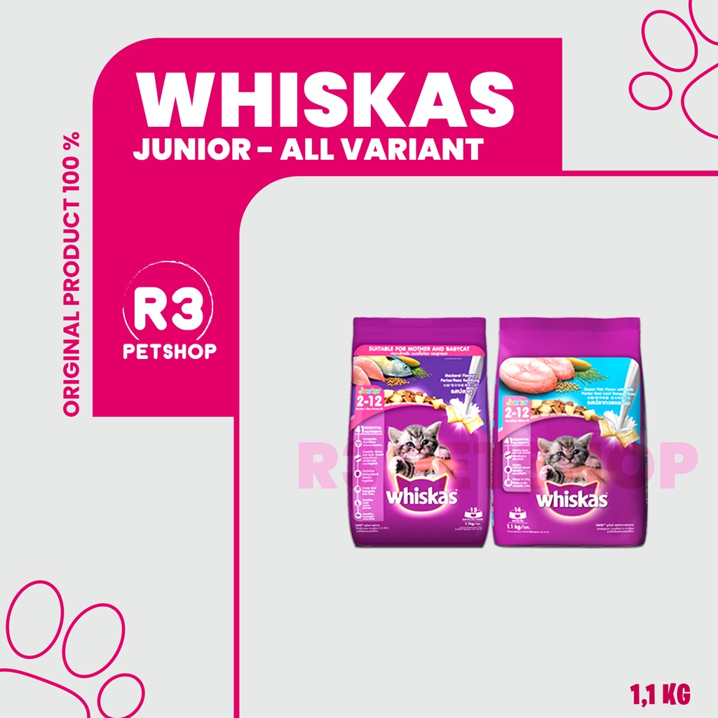 Makanan Kucing kering murah WHISKAS JUNIOR 1,1kg All Varian