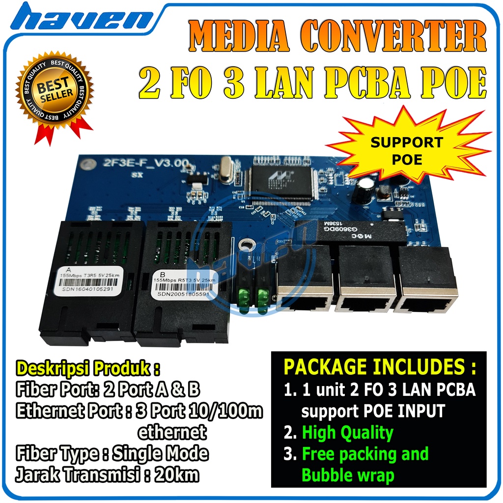 Media Converter 2 Port FO 3 Port LAN Board Only / 2 FO 3 LAN PCB