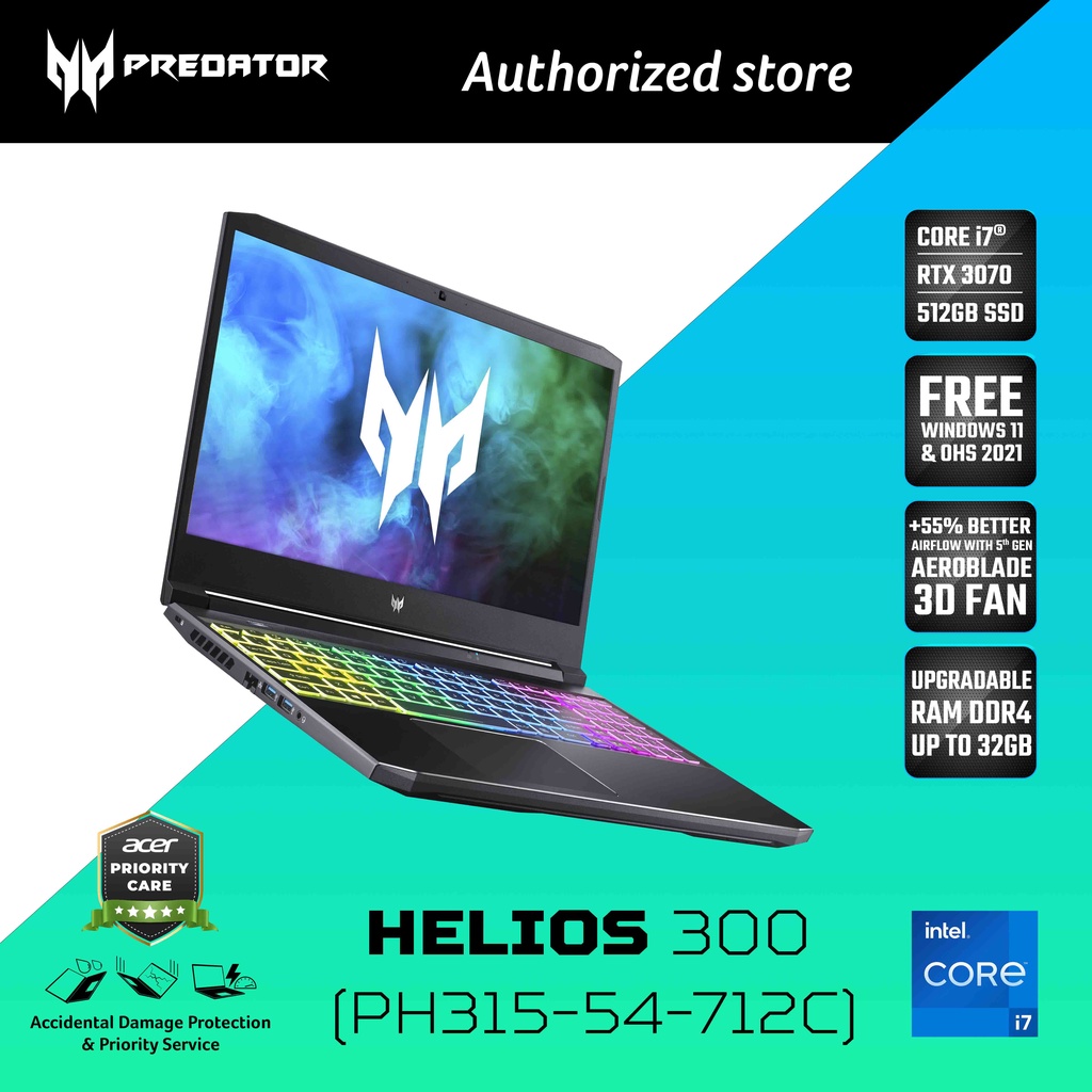 ACER Predator Helios 300 PH315-54 - I7-11800H 16G 512G RTX3070 8GB 15.6&quot; QHD 165Hz Windows 10 OHS