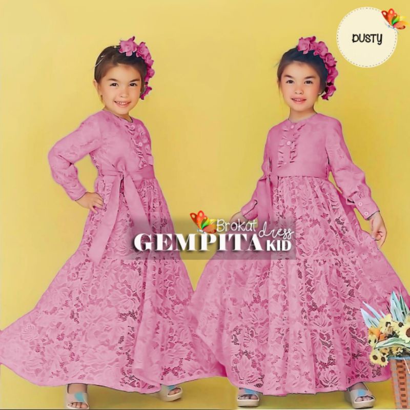 DRESS MAXY GEMPITA KID, BRUKAT PREMIUM, GAMIS, HIJAB, MUSLIM, DRESS