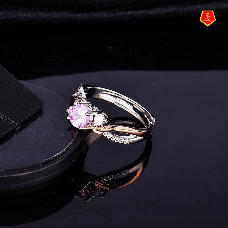 [Ready Stock]New Color Separation Pink Diamond Ring Fashion Luxury