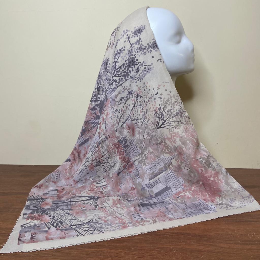 HIJAB/JILBAB/KERUDUNG SEGI EMPAT VOAL PREMIUM MOTIF HURUF B SALJU