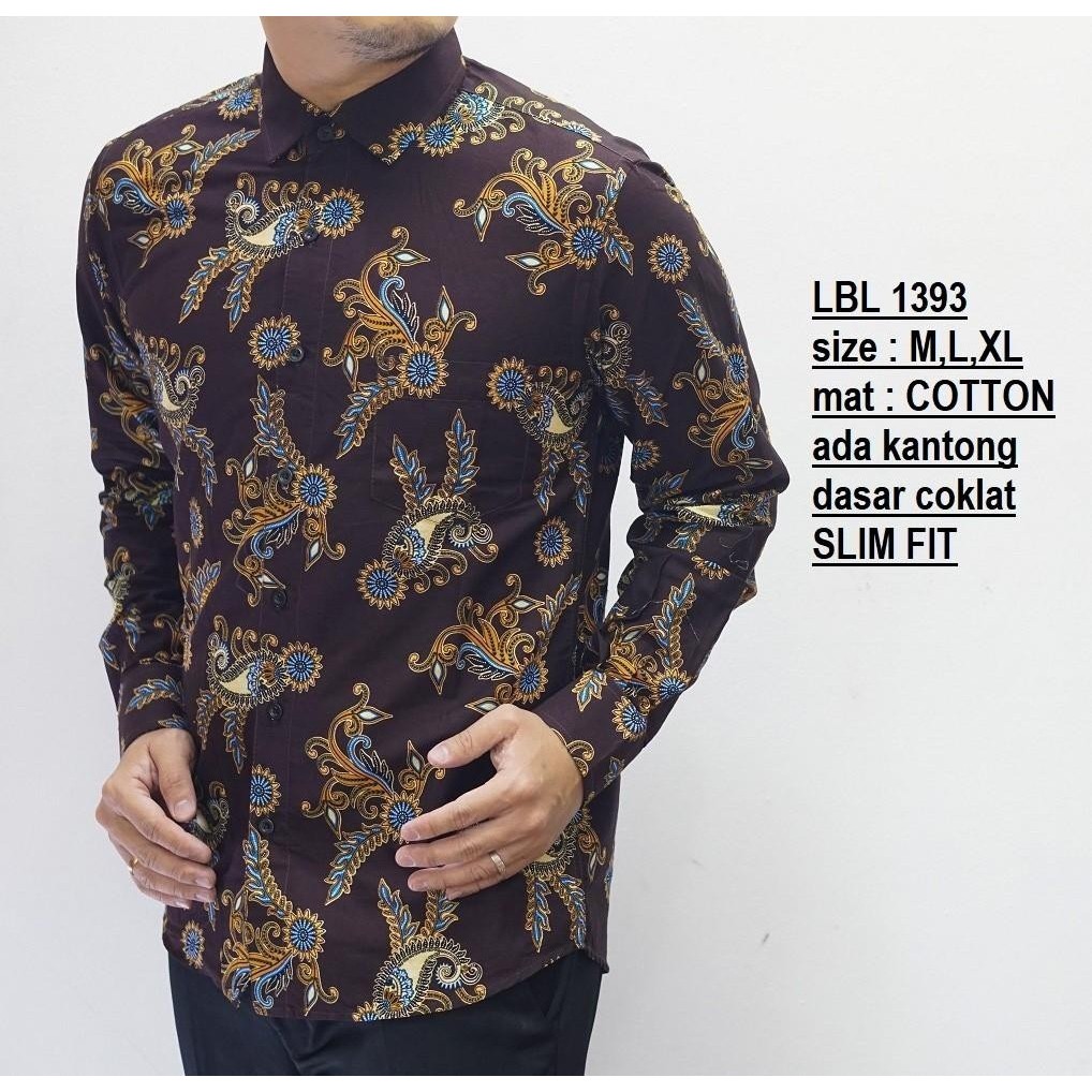 [ Luigi Batani LBL1393 ] Kemeja Batik Pria Slimfit Katun Lengan Panjang Premium Baju Kerja