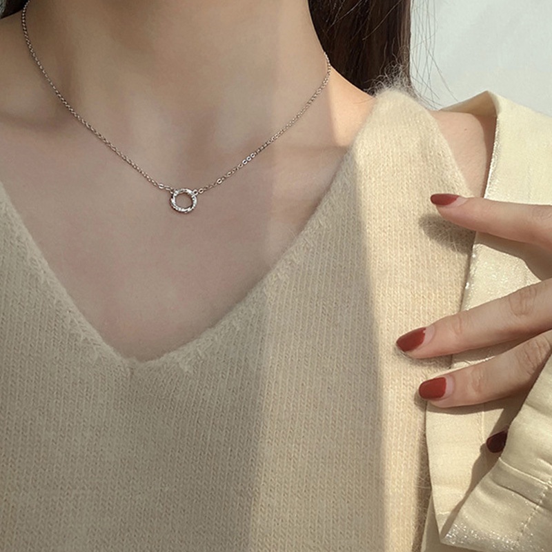 Kalung Rantai Dengan Liontin Cincin Zircon Gaya Korea Untuk Wanita