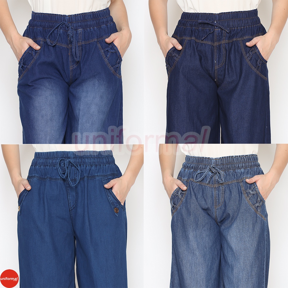 CELANA KULOT JEANS WANITA DEWASA / CLANA ANAK REMAJA TANGGUNG UMUR 8-20 TAHUN CEWEK / KULOT STANDAR JUMBO TALI DEPAN PINGGANG KARET