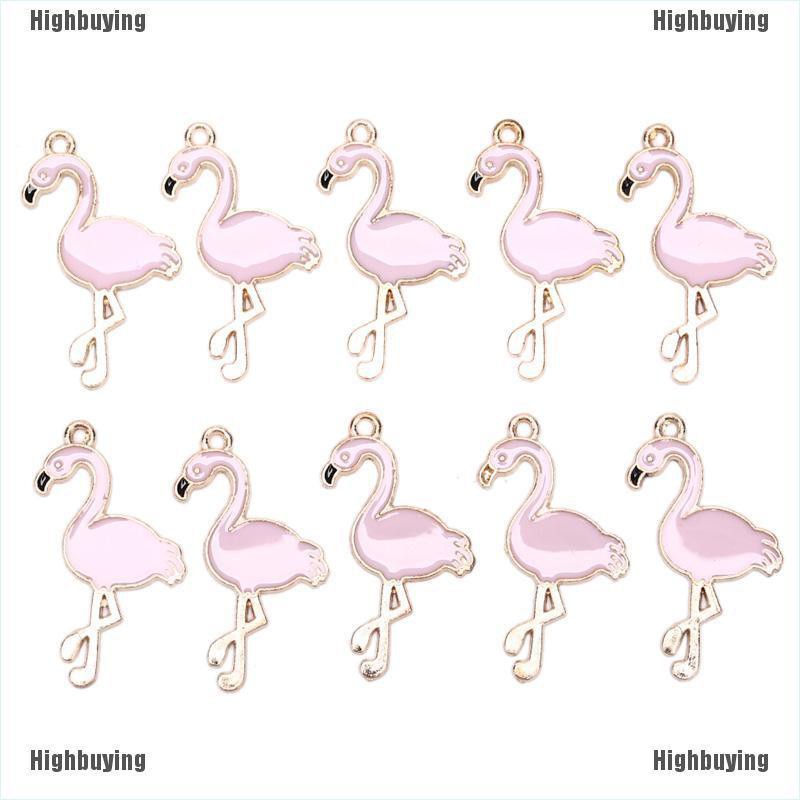 Hbid Glory 10PCS / Lot Charms Pedants / Flamingo Enamel Bahan Alloy Untuk DIY Perhiasan / Craft