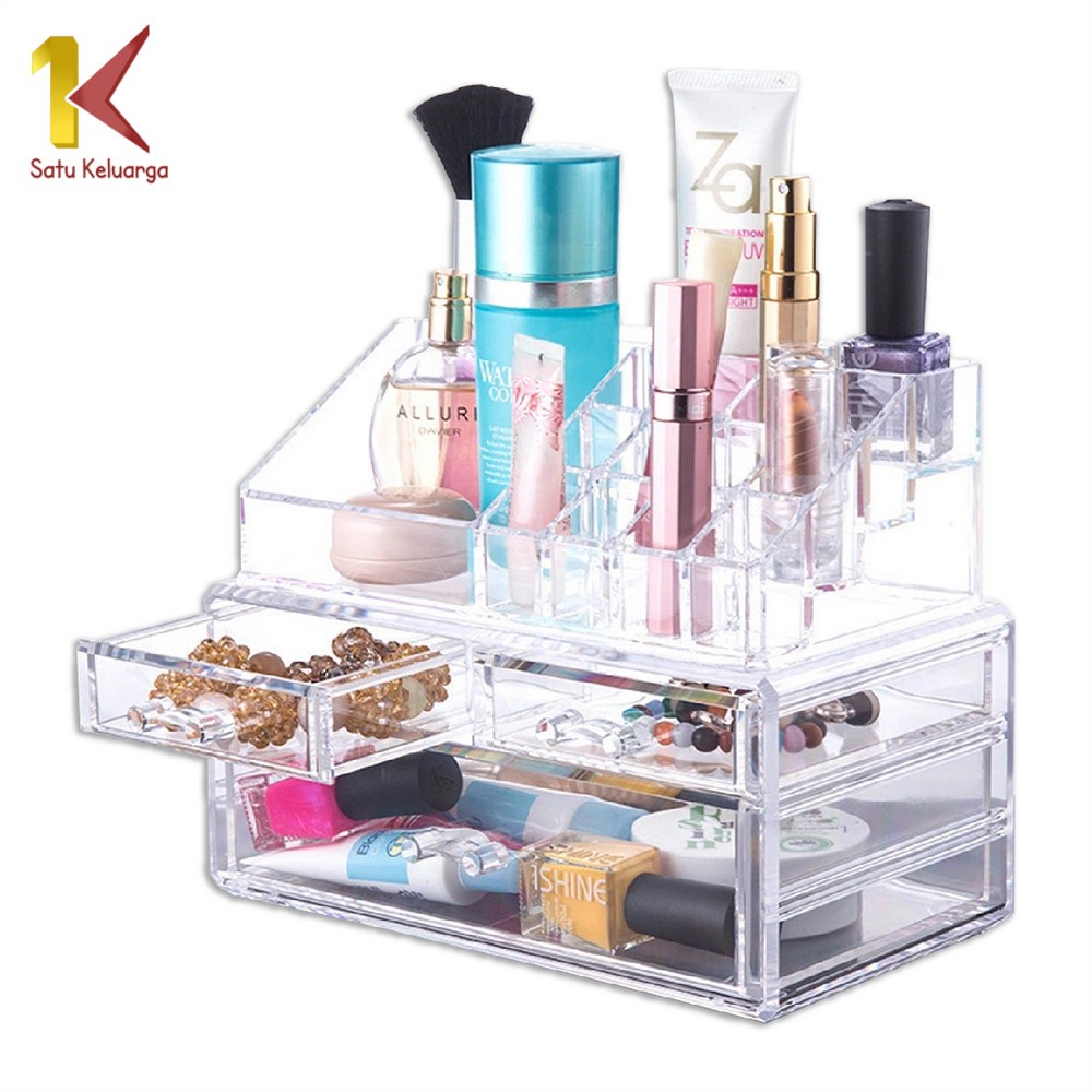Satu Keluarga Kotak Make Up Acrylic K16 Rak Kosmetik Organizer + 3 Laci Rak Serbaguna / Storage Box 