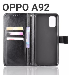 Leather Flip Cover Untuk Oppo A92 (2020)Wallet Case Kulit