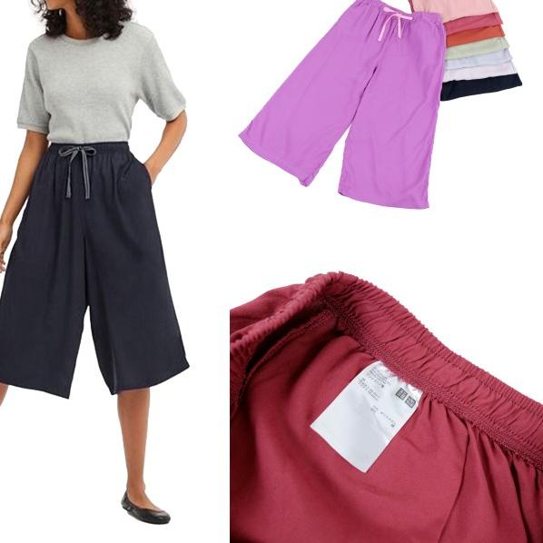 ⅎ CELANA KULOT UNIQLO WANITA ORIGINAL RELACO PANTS WOMEN CELANA7/8 POLOS - Hitam, S ☈