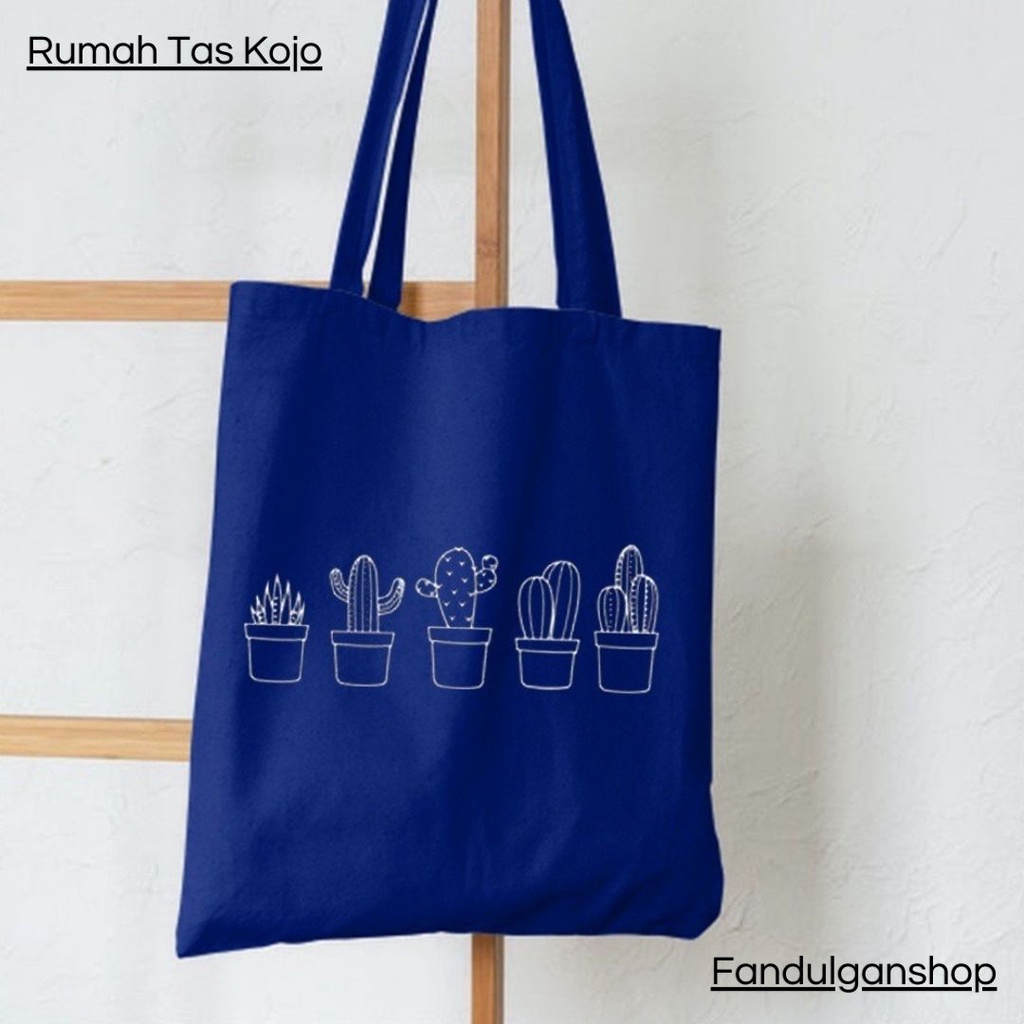 FLASH SALE 7.7 - TOTEBAG MOTIF TANAMAN KAKTUS - RESLETING BAHAN KANVAS / DINIR 300 UKURAN 35X40 CM