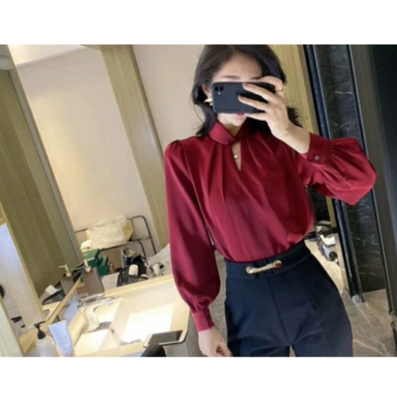 MDLV ~ 2162# Charlene Twist Neck Top Satin Blouse Premium Blouse Import Blouse Korea Blouse Satin Lengan Panjang Fashion Import