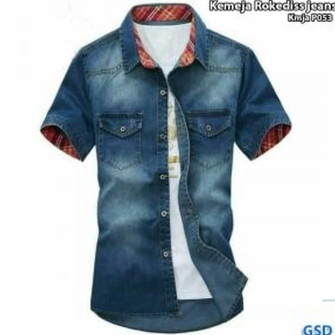 Diskon Kemeja Pria Jeans⚫ Kemeja Denim Model M094L4 Ris Stok Terbatas