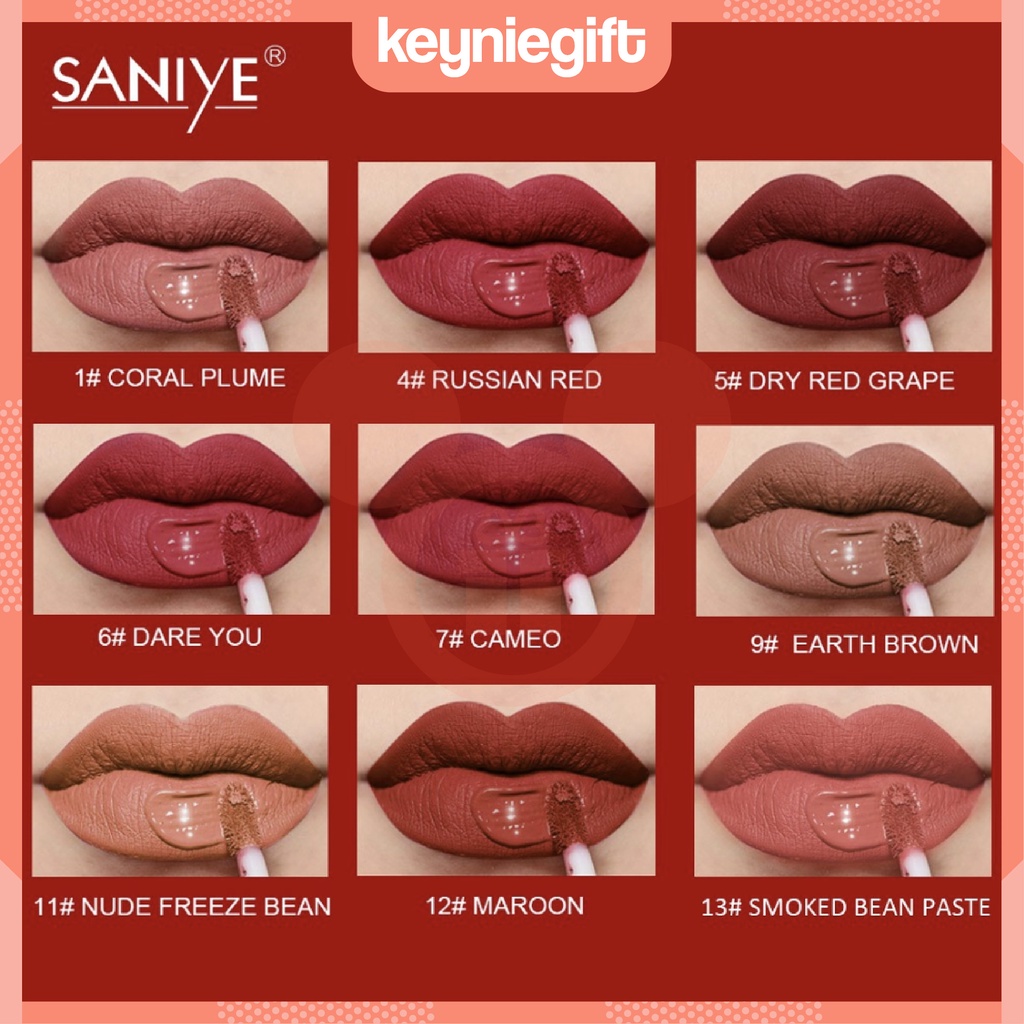 Saniye Fashion Girls Matte Lip Gloss Liquid Lip Tint Lipstick Motif Batik Waterproof Tahan Lama SA003