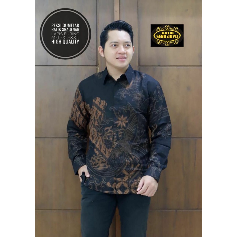 Batik Pria Terbaru Kemeja Batik Eksklusif Warna Hitam Cokelat Batik Panjang Lapis Furing Gumelar