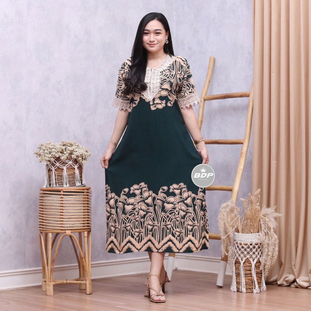 Temukan DASTER ARAB ZEEMA | RAYON SUPER GRADE A | RESLETING DEPAN BUSUI | RENDA MILO-Afika hijau botol
