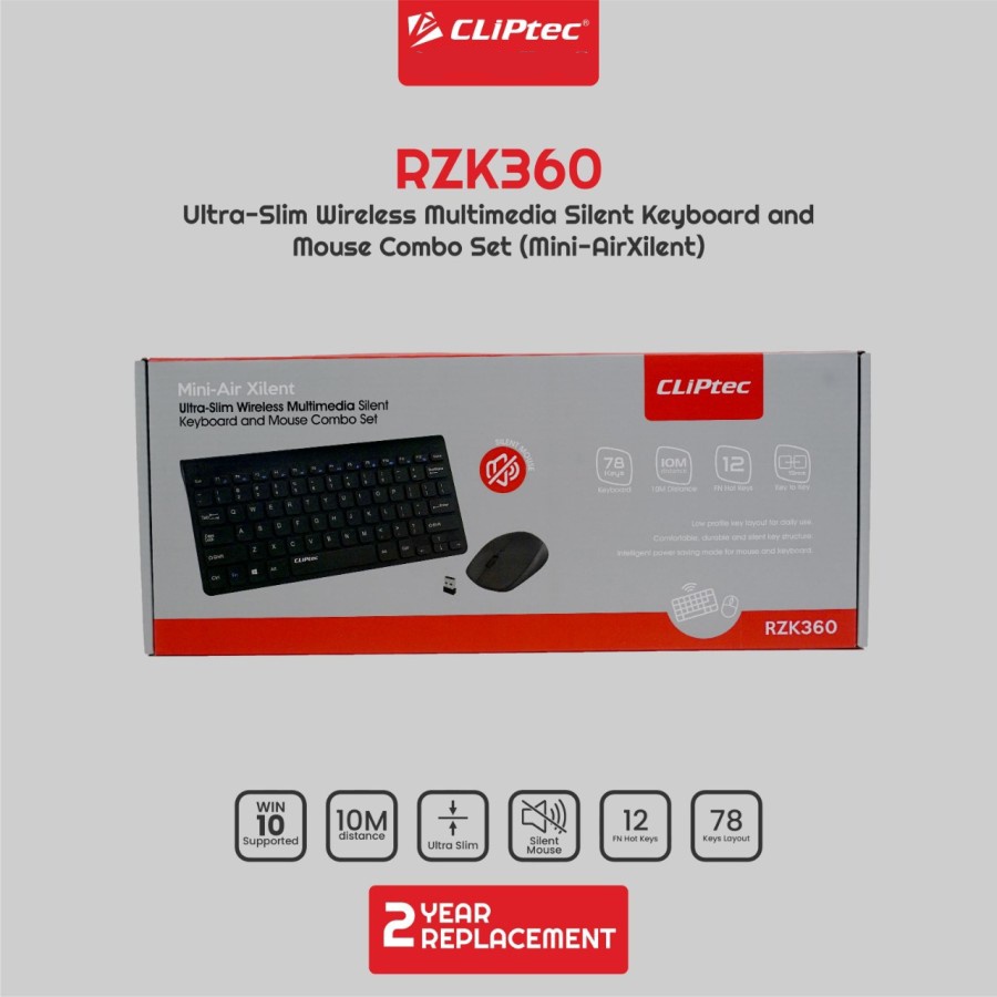 Keyboard &amp; Mouse Combo Set Ultra Slim Wireless Silent CLIPtec RZK360