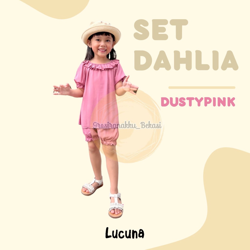 Setelan Anak Rayon Dahlia Lucuna  Warna Dustypink Size 1-5 Tahun