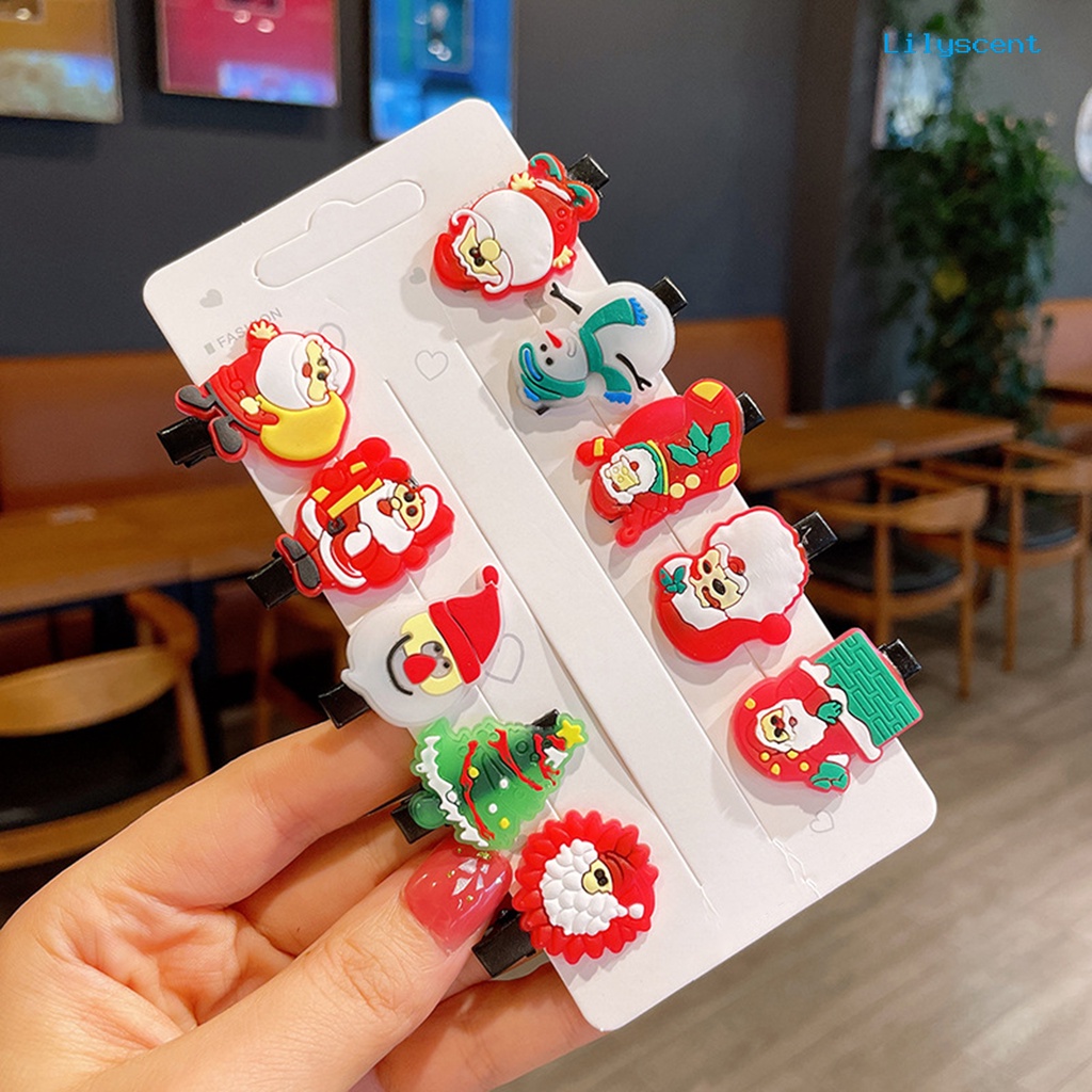 Ls 10Pcs Jepit Rambut Motif Kartun Pohon Natal / Snowflake Untuk Anak Perempuan