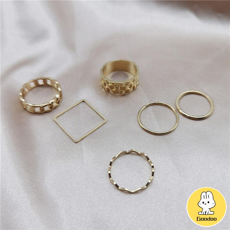 4pcs / Set Cincin Jari Telunjuk Bentuk Geometris Gaya Retro Untuk Wanita -Doo