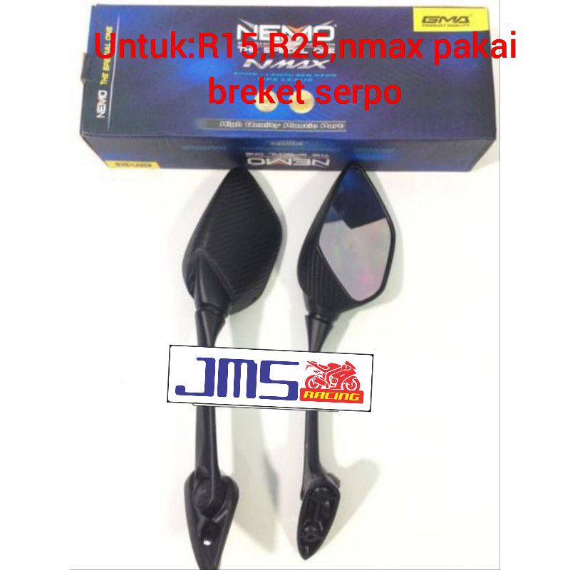 Spion nemo model R25 carbon tangkai sedang/panjang honda dan yamaha r25 r15 cbr ninja 250 fi nmax