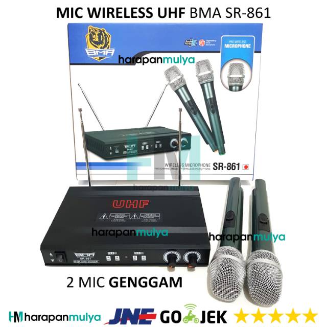 Mic Microphone Wireless UHF Pegang Genggam BMA SR-861 (2 Mik Handheld)
