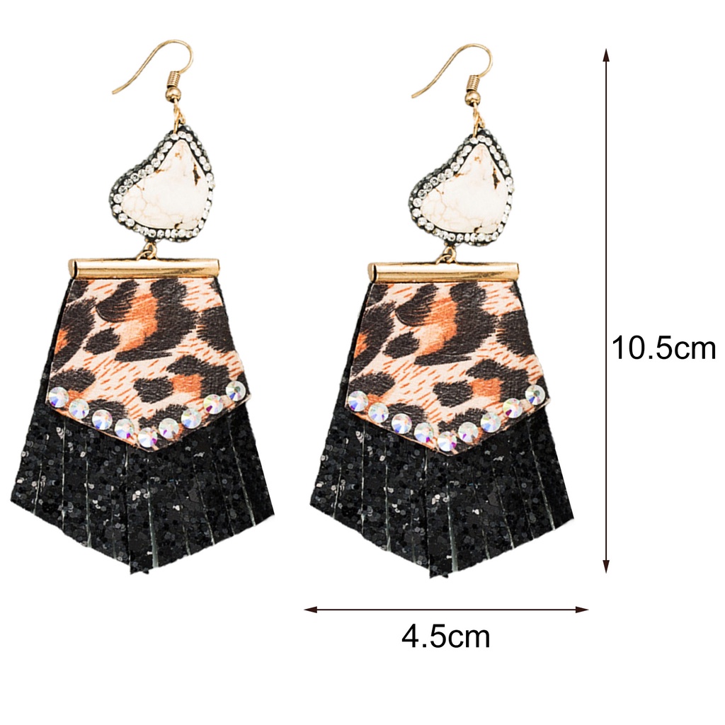 Hu Hu Hu Hu Hu Alat Bantu Pasang Kacamata♡ 1 Pasang Anting Kait Rumbai Motif Print Leopard Bahan Kulit Tiruan Aksen Berlian Imitasi Untuk Wanita