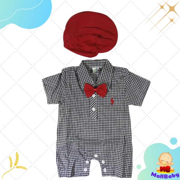 Baju Bayi Laki Laki 0 3 6 Bulan Romper Jumper Bayi Dasi Topi Kotak Hector