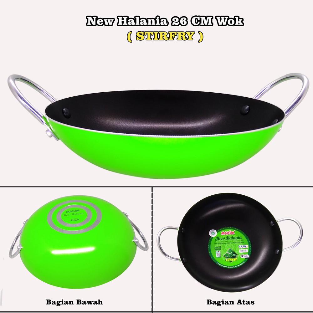 Wajan anti lengket Maxim New Halania Wok 26 cm – Hijau