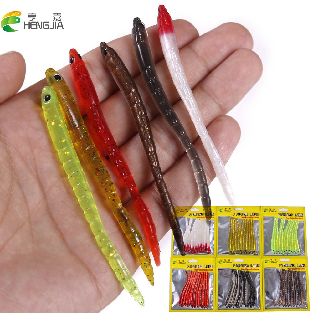 Hengjia 10pcs / Kantong Umpan Pancing Bentuk Cacing Tanah Panjang 9cm / 1.7g Warna-Warni