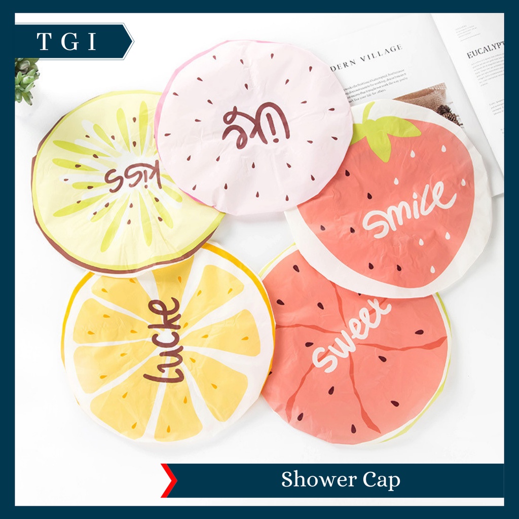 TGI - SHOWER CAP TOPI MANDI |  TOPI KERAMAS KARAKTER BUAH FRUIT PENUTUP KEPALA STRAWBERRY KIWI WATERMELON | HAIR CAP