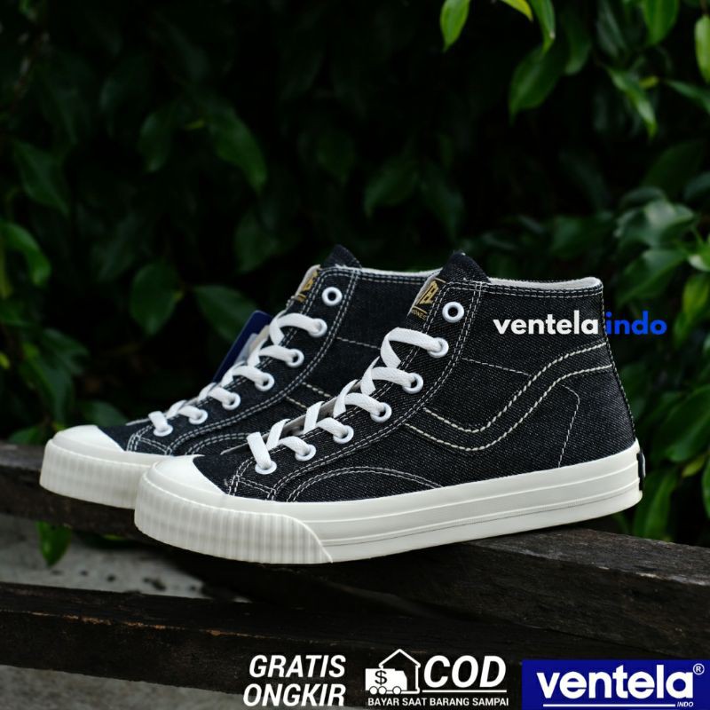 New Sneakers Sepatu Pria Wanita Septu Ventela Public High Denim Black Blue Original