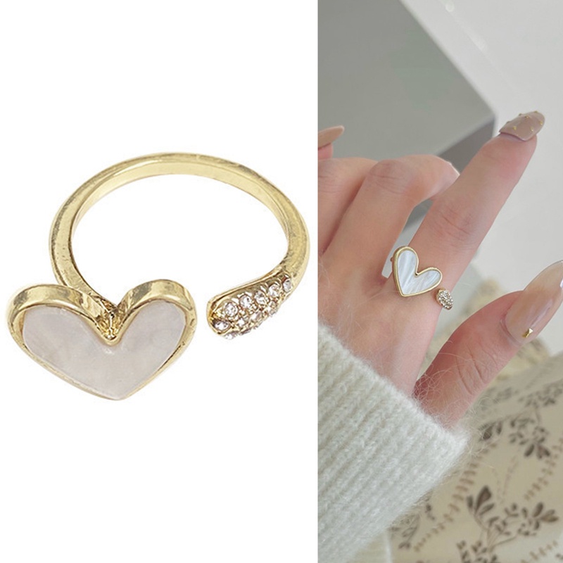 Fancyqube Cincin Model Terbuka Desain Hati Warna Emas Gaya Minimalis Untuk Wanita