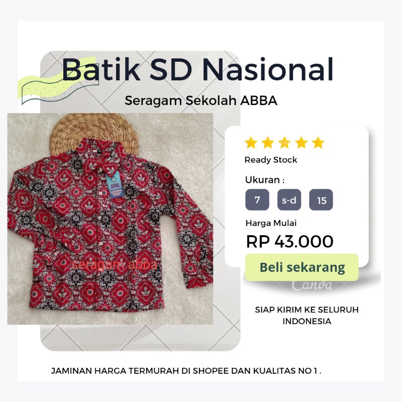 Batik SD Nasional Merah Lengan panjang Putra Putri