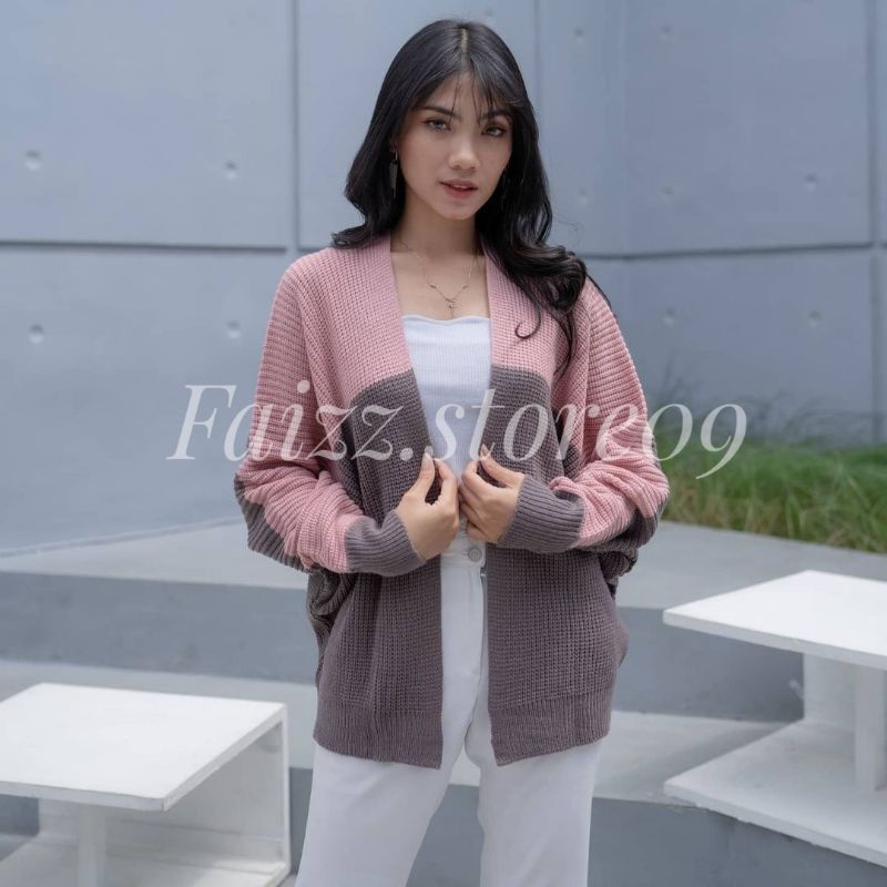 (TWO-TONE) Cardigan Rajut OVERSIZE BATWING/Cardigan Rajut Wanita Tebal PREMIUM STORE09 MURAH