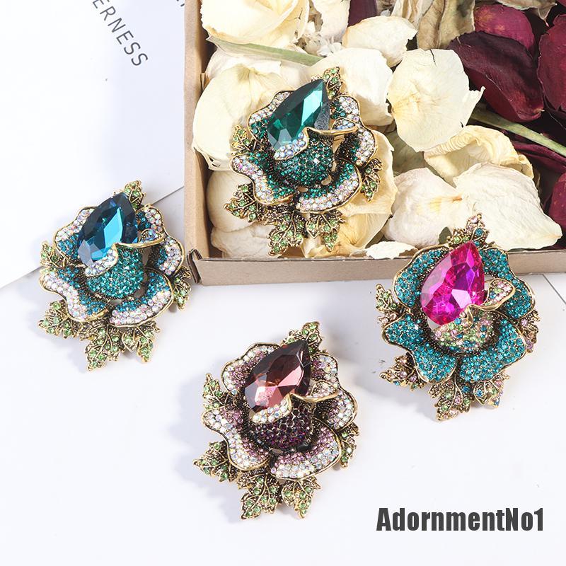 (Adornmentno1) 1pc Bros Pin Bentuk Bunga Besar Aksen Berlian Imitasi Untuk Pengantin Wanita