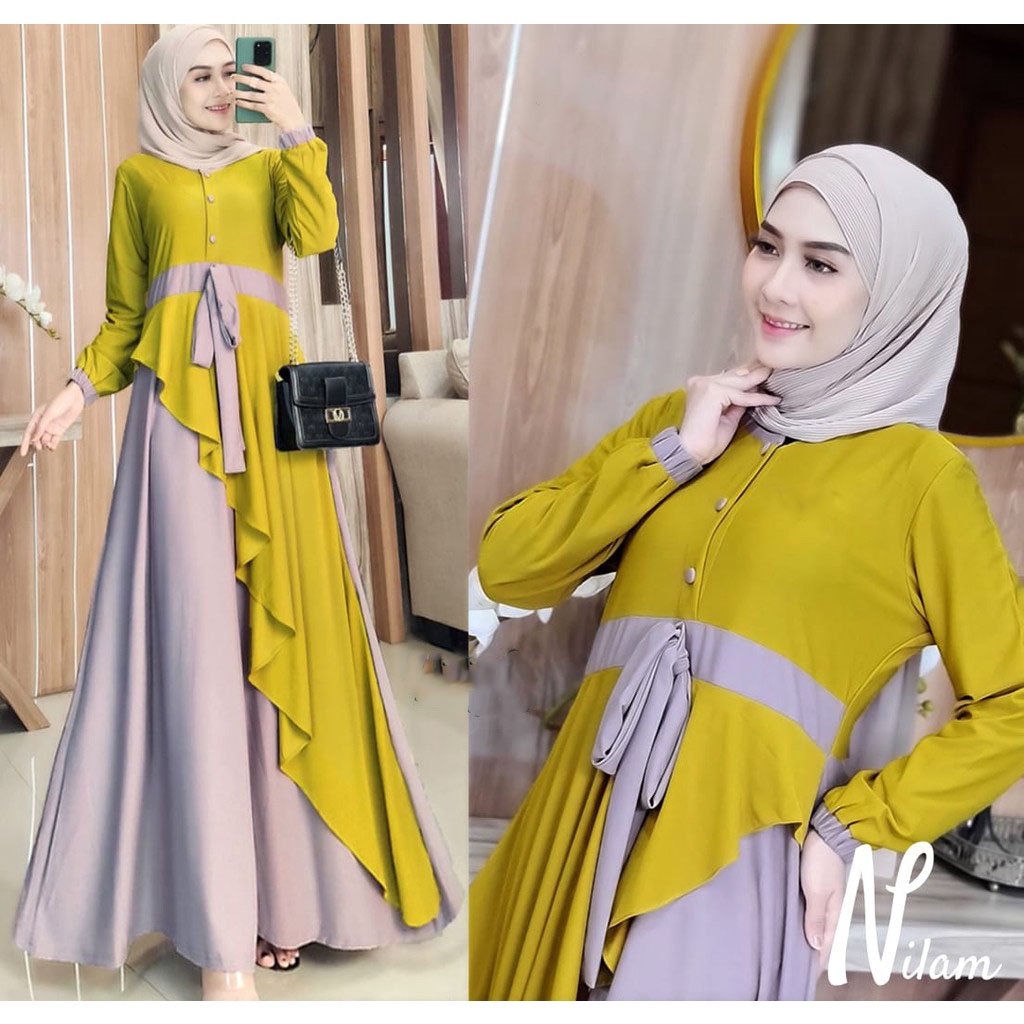(COD) Maisha - Nilam Maxy - M / L / XL / XXL - Dress Baju Gamis Wanita Dewasa Terbaru Matt Premium Premium Crepe busui bayar di tempat-6
