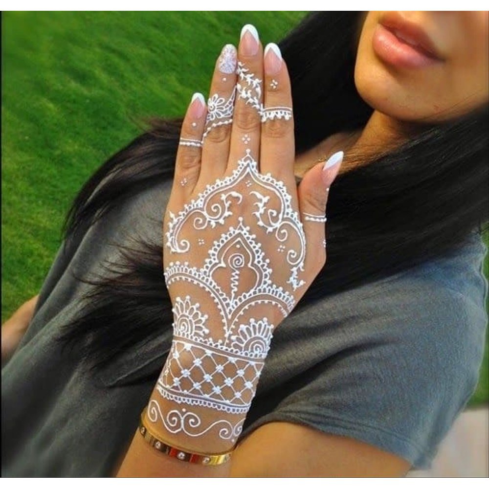 Paket Henna Neha Putih + Cetakan Sticker Hena White Cone Nail Art Ecer