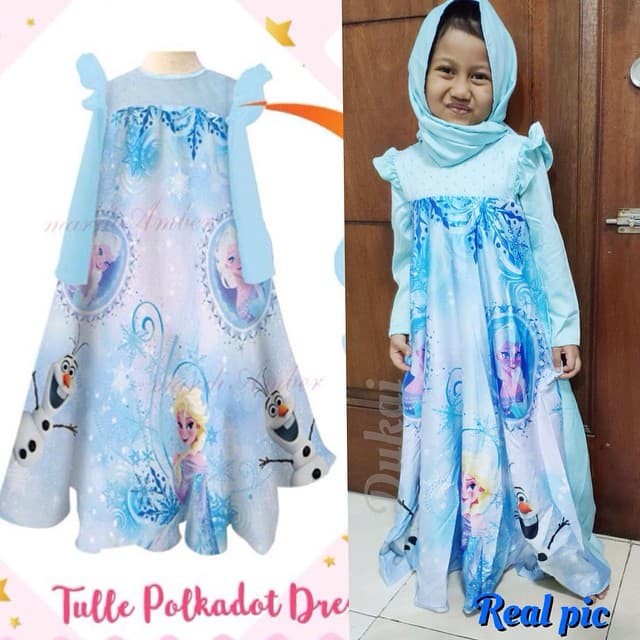 gamis Anak Perempuan elsa frozen Baju Muslim Anak Kualitas Import Murah KAI