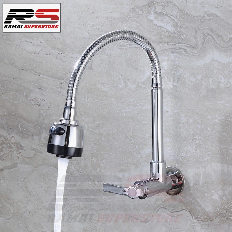 Keran Angsa Fleksibel Kepala Besar Kran Cuci Piring Sink Stainless