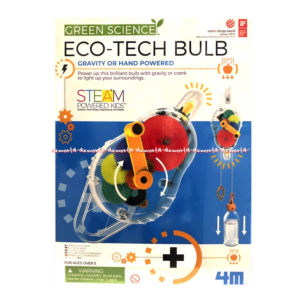 Green Science Eco Tech Bulb Gravity Or Hand Powered 4M Kreasi Anak Membuat Lampu Pegas