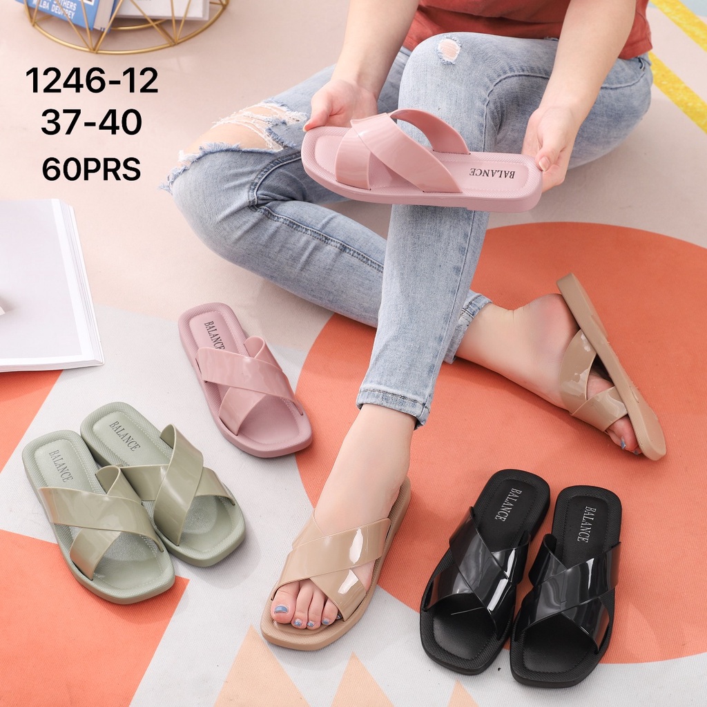 SANDAL BALANCE 1246 1 SLOP SILANG ETNIK ORIGINAL SENDAL WANITA JELLY IMPORT LENTUR ANTI SLIP