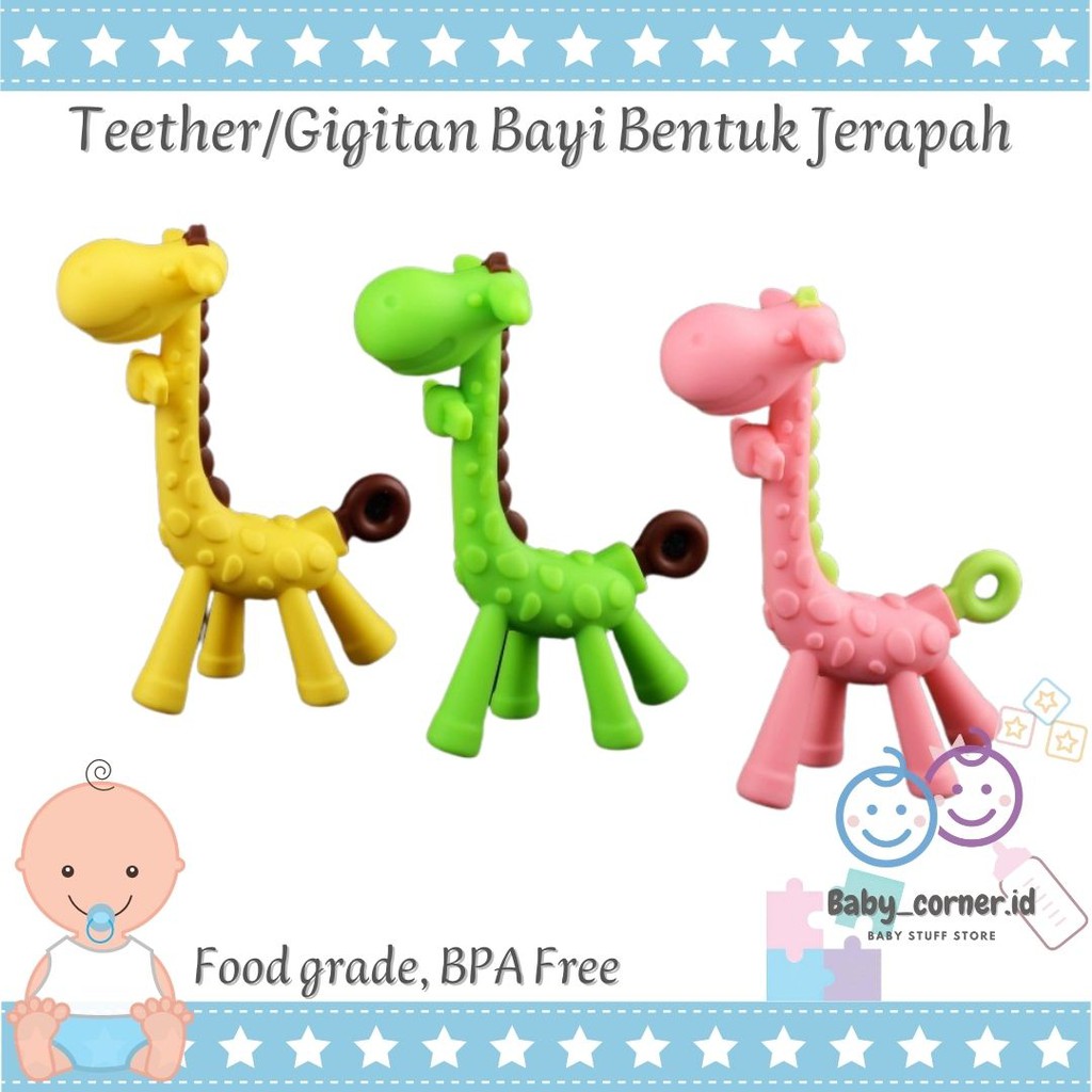 Mainan Bayi Gigitan Teether Jerapah Silikon | Mainan chewing toy Motif giraffe | Banana pisang | Mainan Gigitan Bayi Bentuk Pisang