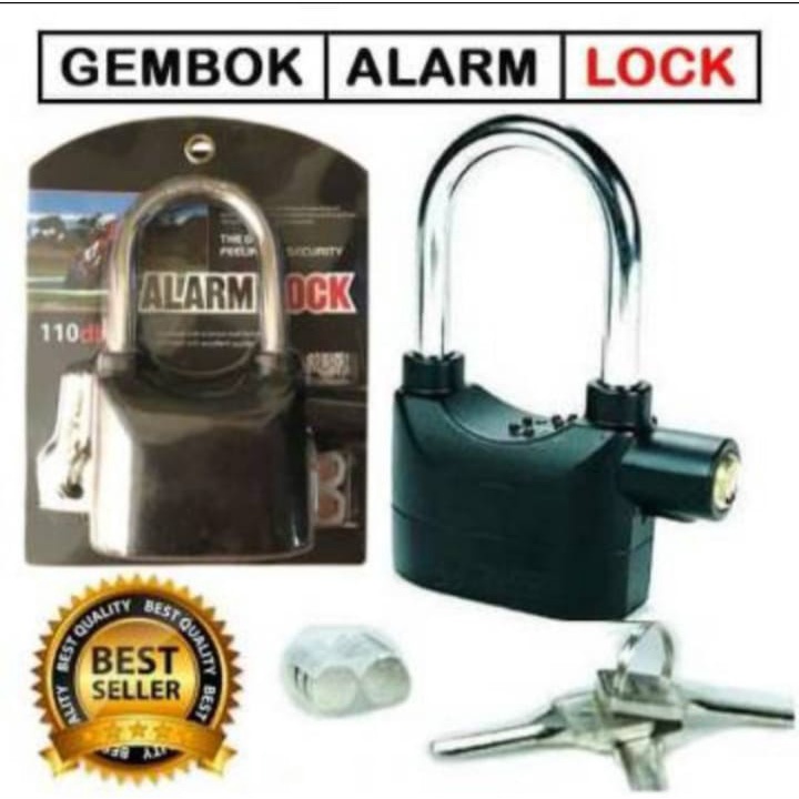 Gembok Alarm Kinbar Sensor Anti Maling Bunyi Suara Keras Pengaman Pad Lock Panjang FREE BATERAI