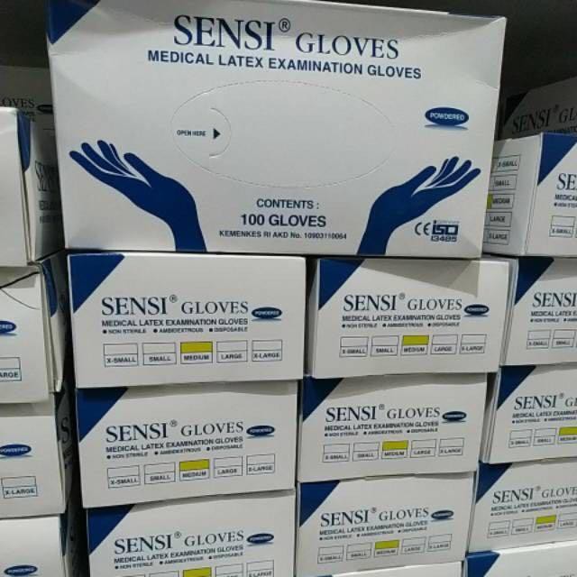Sensi Glove Latex Powder/Sensi Glove Nitrile Blue Powder Free/Sarung Tangan Karet Sensi XS,S,M,L