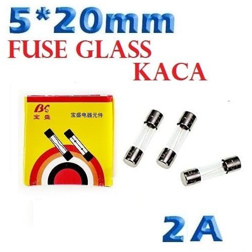 x10 Fuse Kaca 2A ukuran 5x20 mm Kecil 250VAC sekring sekering glass  Kaca  5x20mm 5*20 isi 10 BUAH