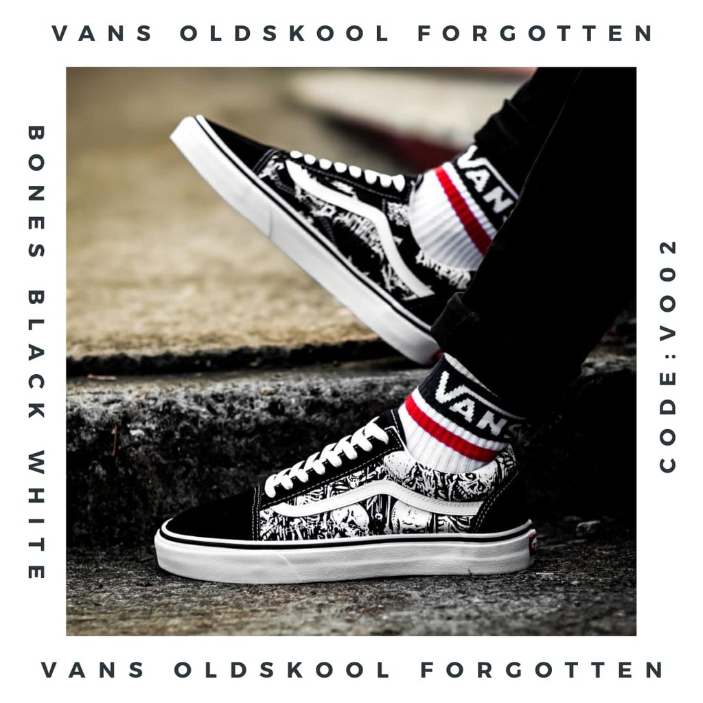 SEPATU PRIA VANS OLDSKOOL FORGOTTEN ORIGINAL BONES BLACK WHITE
