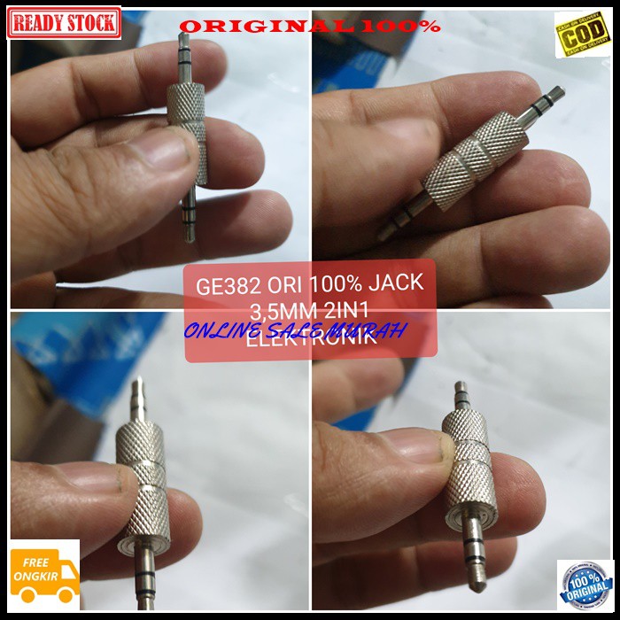 G382 ori 100% 3,5mm 2in1 spliter konektor splitter aux mic mik conektor audio acc handphone hp jek jack microphone laptop komputer smule multi original cewe akai akay cowo adapter sambungan sound extension penyambung suara headset headphone converter male