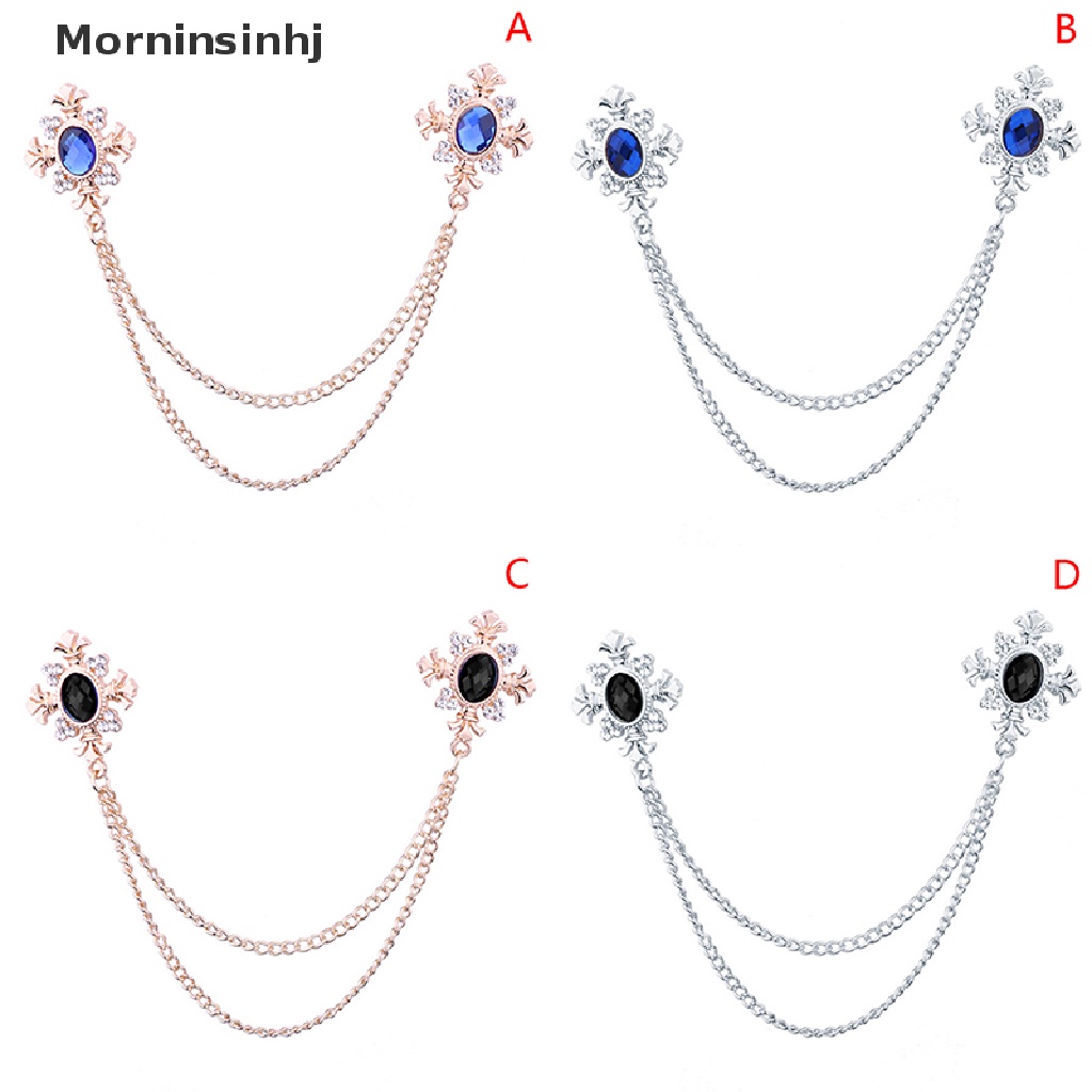 Mornin Bros Pin Desain Salib Hias Kristal Rumbai Rantai Aksesoris Kerah Kemeja Wanita